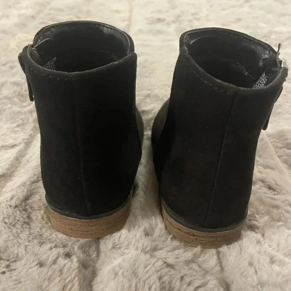 Cat & Jack Black Suede Penelope Ankle Boots, Size 6 Toddler Girl, Zip Up